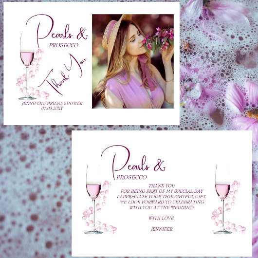 Perlen und Prosecco Elegantes Foto Brautparty Dankeskarte