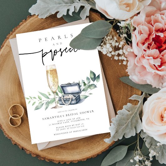 Perlen und Prosecco Elegantes Gold Brautparty Einladung