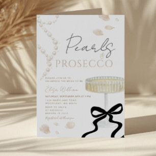 Perlen und Prosecco Elfenbein-Schleife Brautparty  Einladung