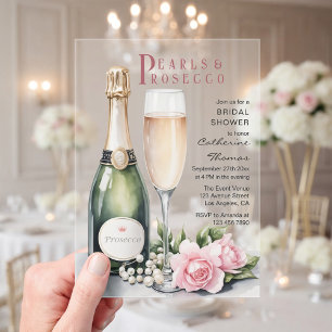 Perlen und Prosecco Florale Elegante Brautparty Acryleinladungen