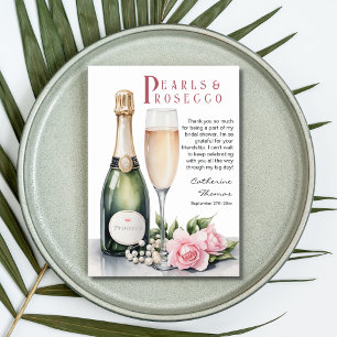 Perlen und Prosecco Florale elegante Brautparty Dankeskarte