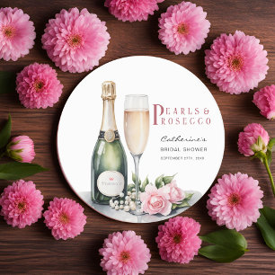 Perlen und Prosecco Florale Elegante Brautparty Runder Pappuntersetzer