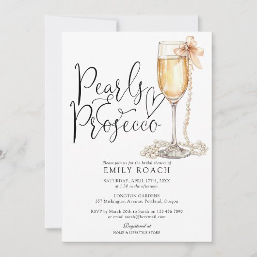 Perlen und Prosecco Foto QR Code Brautparty Einladung (Vorderseite)