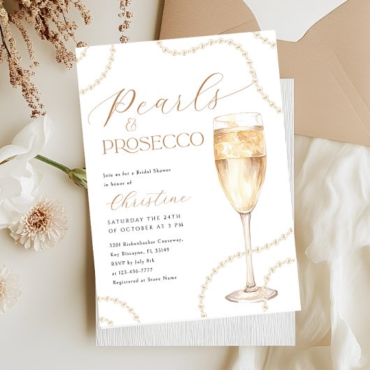 Perlen und Prosecco-Gold-Brautparty Einladung