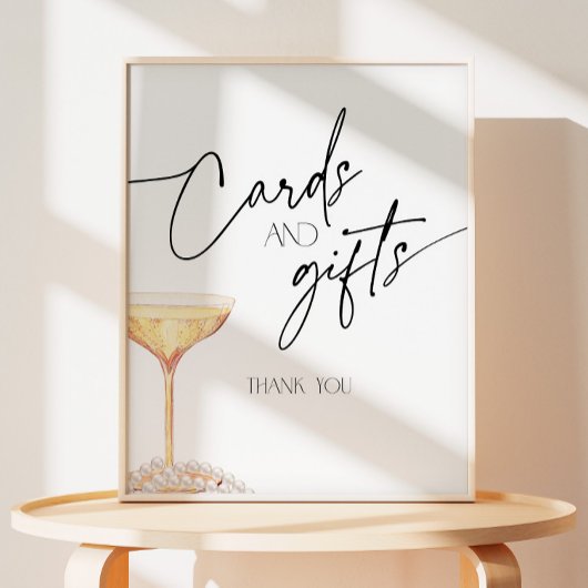 Perlen und Prosecco Karten und Geschenke Fußbodens Sockelschild