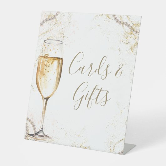 Perlen und Prosecco Karten und Geschenke Sockelschild (Vorderseite)