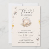 Perlen und Prosecco Küstenmeerküste Seashell-Braut Einladung (Vorderseite)