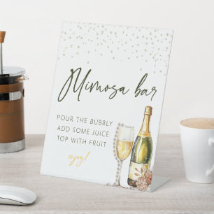 Perlen und Prosecco Mimosa Bar Brautparty Sockelschild