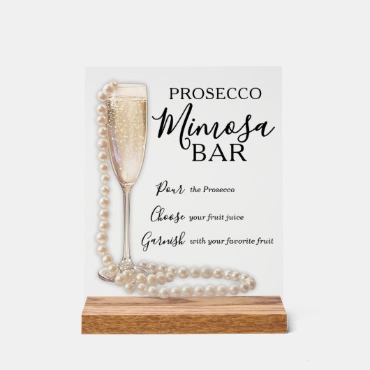 Perlen und Prosecco-Mimosa-Brautparty Acrylschild (Vorderseite)