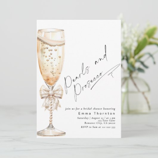 Perlen und Prosecco minimal Modernes Brautparty Einladung (Stehend Vorderseite)
