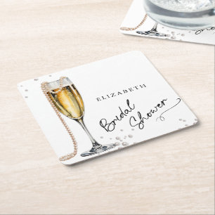 Perlen und Prosecco Minimalistische Hochzeitdusche Rechteckiger Pappuntersetzer