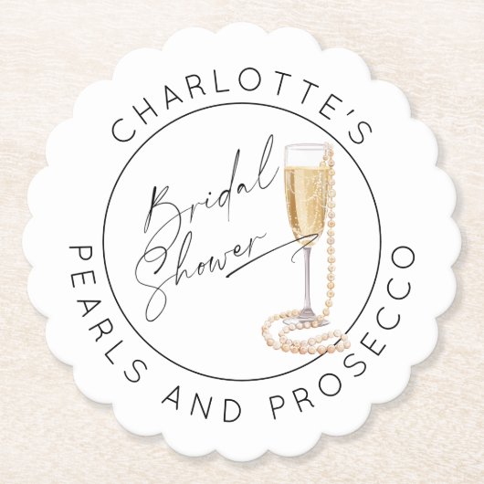 Perlen und Prosecco Moderne Schrift Bridal Shower Untersetzer (Vorderseite)