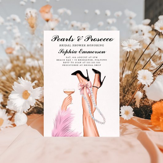 Perlen und Prosecco Modernes Brautparty Einladung