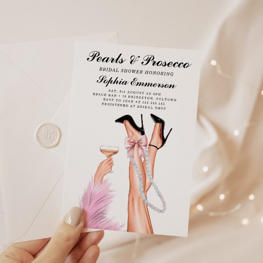 Perlen und Prosecco Modernes Brautparty Einladung