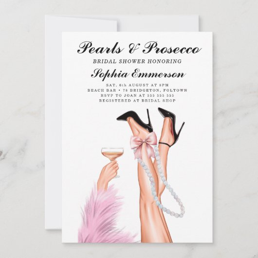 Perlen und Prosecco Modernes Brautparty Einladung (Vorderseite)