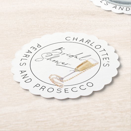 Perlen und Prosecco Modernes Skript-Brautparty Untersetzer (angewinkelt)