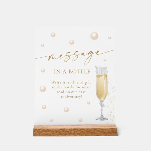 Perlen und Prosecco-Nachricht in einem Flaschengam Acrylschild (Vorderseite)