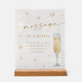 Perlen und Prosecco-Nachricht in einem Flaschengam Acrylschild