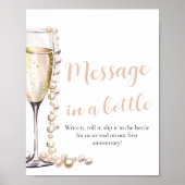 Perlen und Prosecco-Nachricht in einem Flaschensig Poster (Vorne)