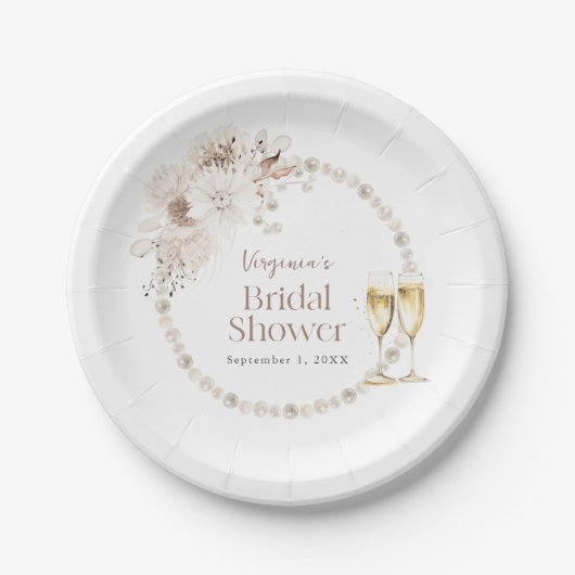 Perlen und Prosecco-Papierplatte Pappteller (Vorderseite)