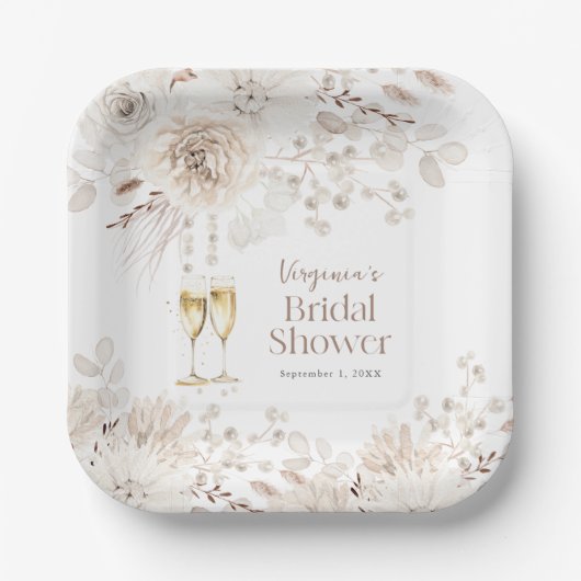 Perlen und Prosecco Pappteller (Vorderseite)