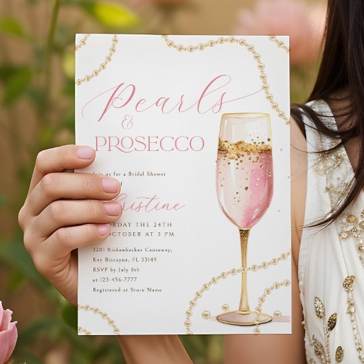 Perlen und Prosecco Pink Gold Brautparty Einladung