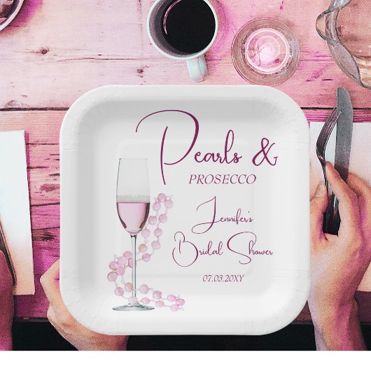 Perlen und Prosecco Pink Modernes Brautparty Pappteller