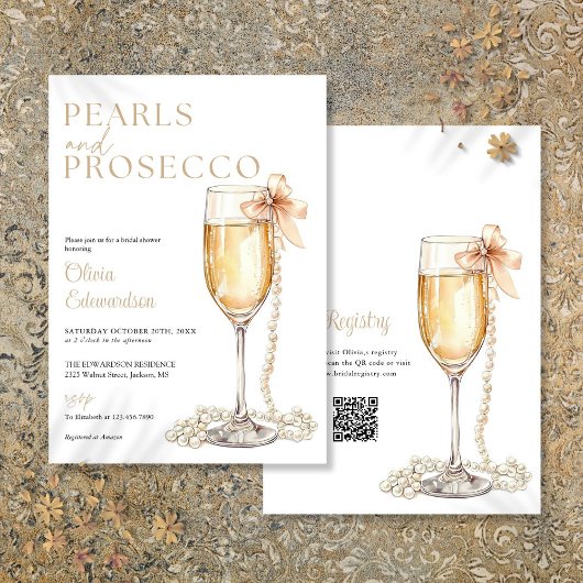 Perlen und Prosecco-QR-Brautparty Einladung