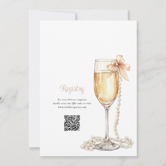 Perlen und Prosecco-QR-Brautparty Einladung (Rückseite)