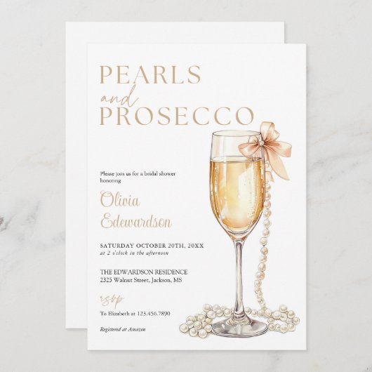 Perlen und Prosecco-QR-Brautparty Einladung (Vorne/Hinten)