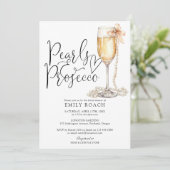 Perlen und Prosecco QR Code Blaues Brautparty Einladung (Stehend Vorderseite)