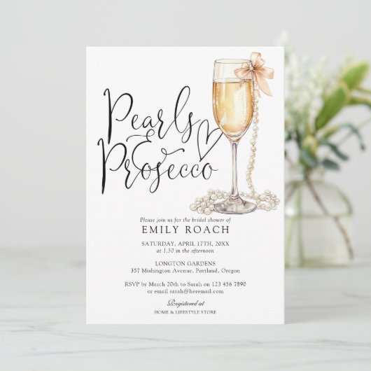 Perlen und Prosecco QR Code Blaues Brautparty Einladung (Stehend Vorderseite)