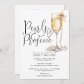 Perlen und Prosecco QR Code Blaues Brautparty Einladung (Vorne/Hinten)