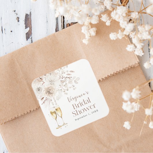 Perlen und Prosecco Quadratischer Aufkleber