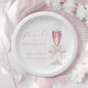Perlen und Prosecco Rosa Brautdusche Pappteller