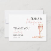 Perlen und Prosecco Rosa Brautparty Dankeskarte (Vorderseite)