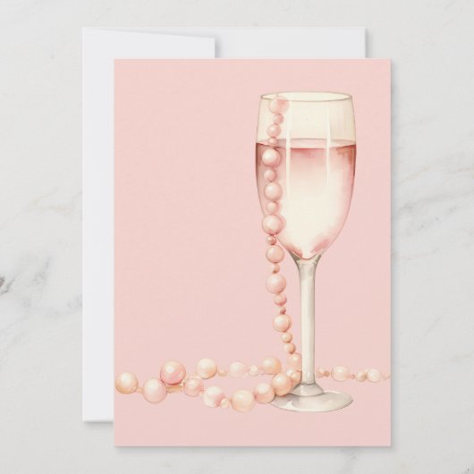 Perlen und Prosecco Rosa Brautparty Einladung (Rückseite)