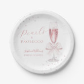 Perlen und Prosecco-rosa Brautparty Pappteller (Vorderseite)