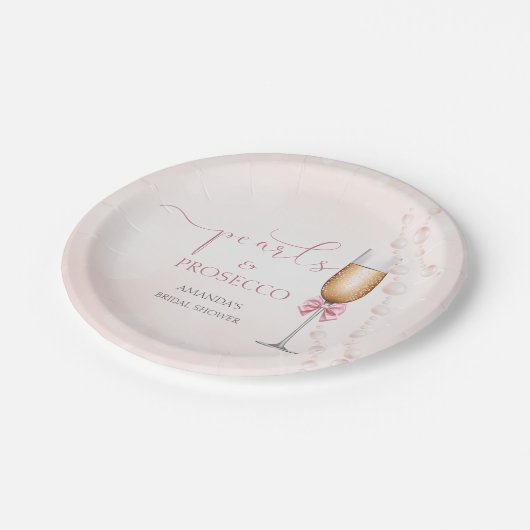 Perlen und Prosecco-rosa Brautparty Pappteller (Schrägansicht)
