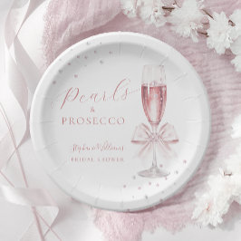 Perlen und Prosecco-rosa Brautparty Pappteller