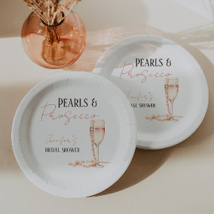 Perlen und Prosecco Rosa Brautparty Pappteller