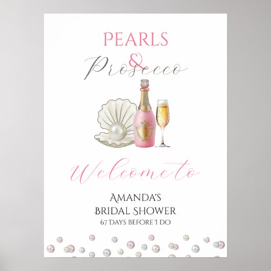 Perlen und Prosecco-rosa Brautparty Poster (Vorne)