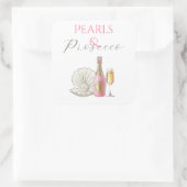 Perlen und Prosecco-rosa Brautparty Quadratischer Aufkleber (Tasche)