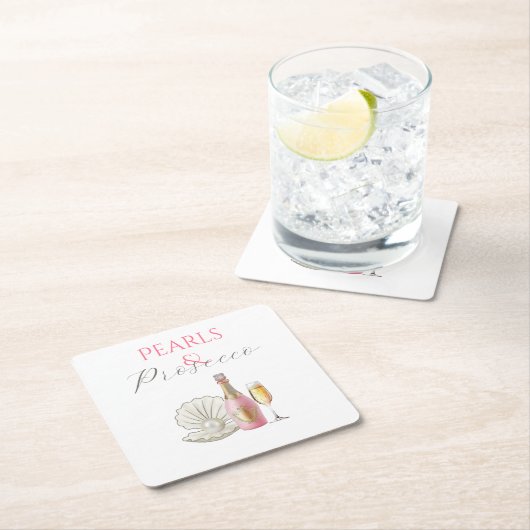 Perlen und Prosecco-rosa Brautparty Rechteckiger Pappuntersetzer (Vor Ort)