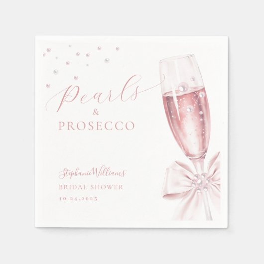 Perlen und Prosecco-rosa Brautparty Serviette (Vorderseite)