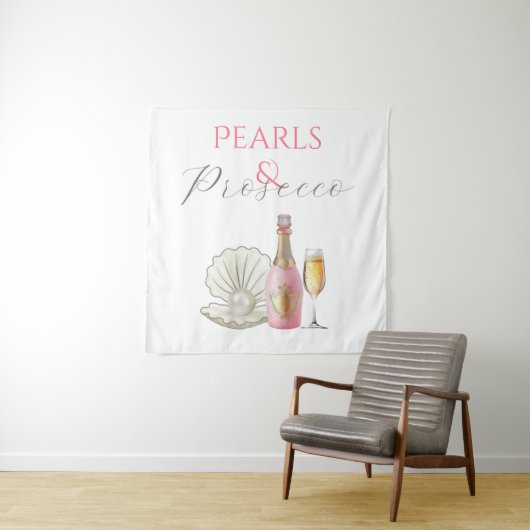 Perlen und Prosecco-rosa Brautparty Wandteppich (Beispiel)