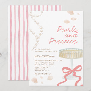 Perlen und Prosecco Rosa Coquette Brautparty Einladung