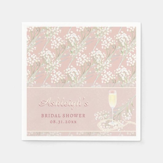 Perlen und Prosecco Säuglinge Brautparty Serviette (Vorderseite)
