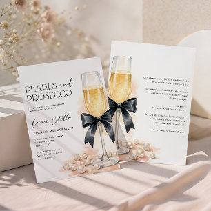 Perlen und Prosecco Schwarze Schleife Brautparty-E Einladung