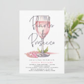 Perlen und Prosecco Wasserfarbe Rosa Brautparty Einladung (Stehend Vorderseite)
